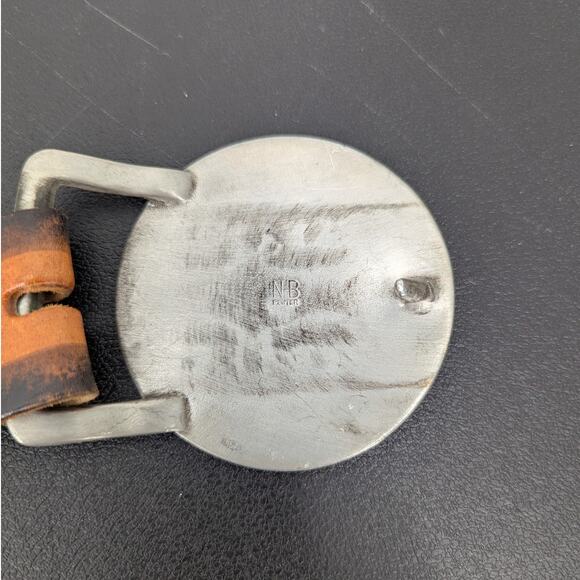 Vintage Lions International Pewter Buckle Tooled Leather Belt Size 36 - Picture 3 of 11